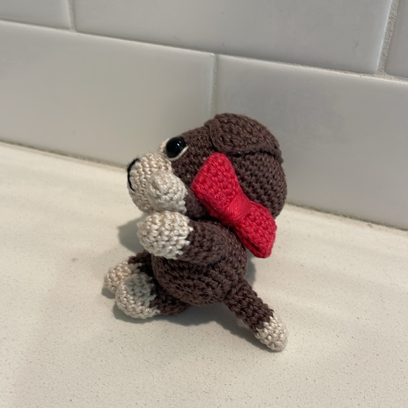 Handcrafted Puppy Dog with Bow Amigurumi Crochet Figure Toy Pet - Picture 9 of 11
